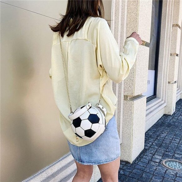 Soccer Ball Cross Body Bag PU Leather Women's Messenger Shoulder Purse - Picture 6 of 7
